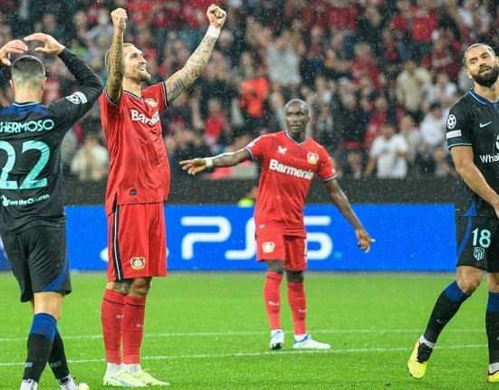 Atletico loses to Leverkusen's late goals